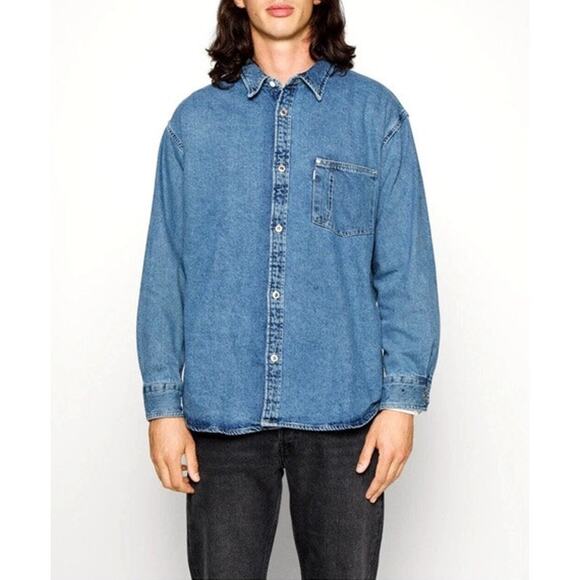Croft & Barrow Shirt Men XL Blue Denim Casual Button Down Long Sleeve Collared - Picture 1 of 11